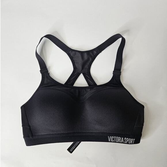 Victoria Secret Sport Black Mesh Sweetheart Neckline Lightly Sports Bra 32C - Picture 1 of 4